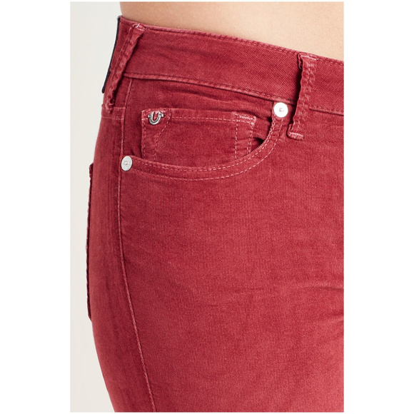 True Religion Women's Halle Super Skinny Crop Capri Corduroy Pants in Red - Picture 5 of 5